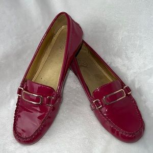 Coach Flynn Hot Pink Payent Leather Slip On Loafer Driving Shoes - Size 8